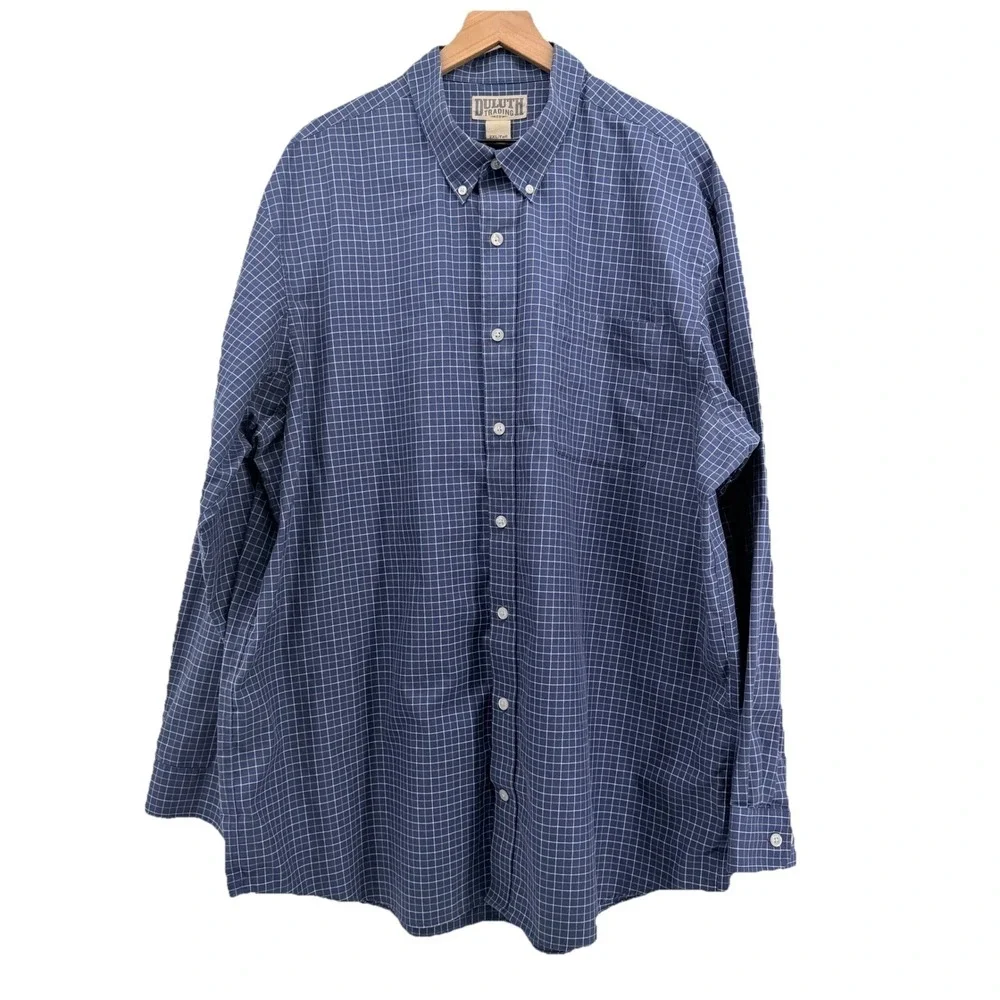 Duluth Trading Co Shirt Mens 2XLT Tall Blue‎ Plaid Grid Long Sleeve 54x35